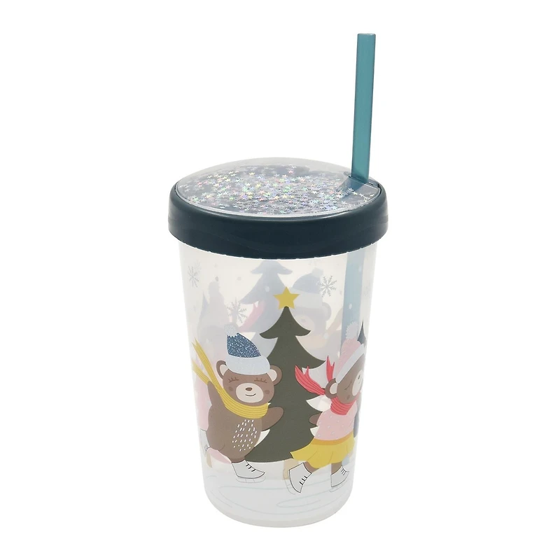 Holiday Time Blue Plastic Straw Tumbler, 3.5 inch x 3.5 inch x 7.9 inch, 1 Piece