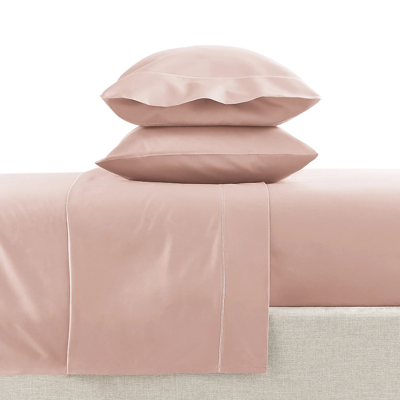 Ensemble de draps pour lit adulte en coton égyptien rose 600 contexture, 4 pièces, hotel style, très grand lit - Poche profonde Ensemble de draps très grand lit