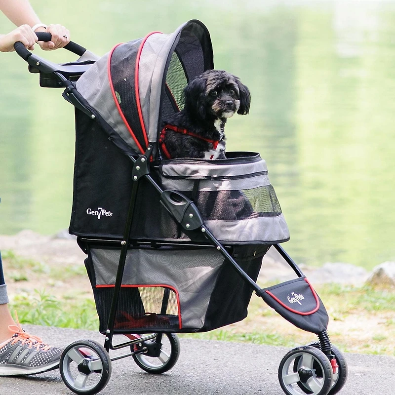 Gen7Pets Regal PLUS™ Pet Stroller, Dog Stroller - Cat Stroller, Black/Red