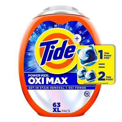 Capsules de détergent à lessive Tide Oxi Max Power PODS, détachant et puissance d’Oxi, capsules de détergent pour le lavage de la lessive, compatible avec les laveuses HE
