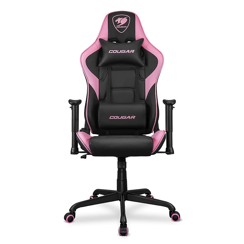 Chaise de gaming Cougar Armor Elite - Cuir PVC avec dossier inclinable jusqu'à 160º, accoudoirs 2D réglables et mécanisme d'inclinaison ajustable, coussins pour la tête et les lombaires, rose