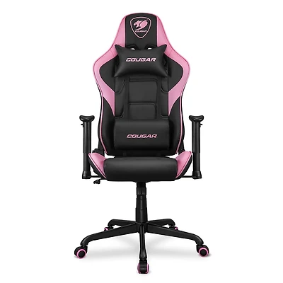 Chaise de gaming Cougar Armor Elite - Cuir PVC avec dossier inclinable jusqu'à 160º, accoudoirs 2D réglables et mécanisme d'inclinaison ajustable, coussins pour la tête et les lombaires, rose