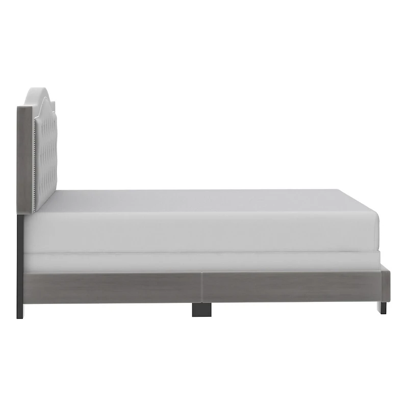 Grand lit moderne de 60 po revêtu de velours, gris pâle