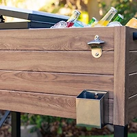 Permasteel - 80 Qt Outdoor Rustic Wood Grain Patio Cooler w/Wicker Shelf