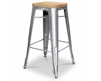 Plata Import Gunmetal Tolix Stool With Wood Seat 26"