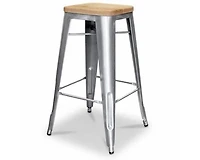 Plata Import Gunmetal Tolix Stool With Wood Seat 26"