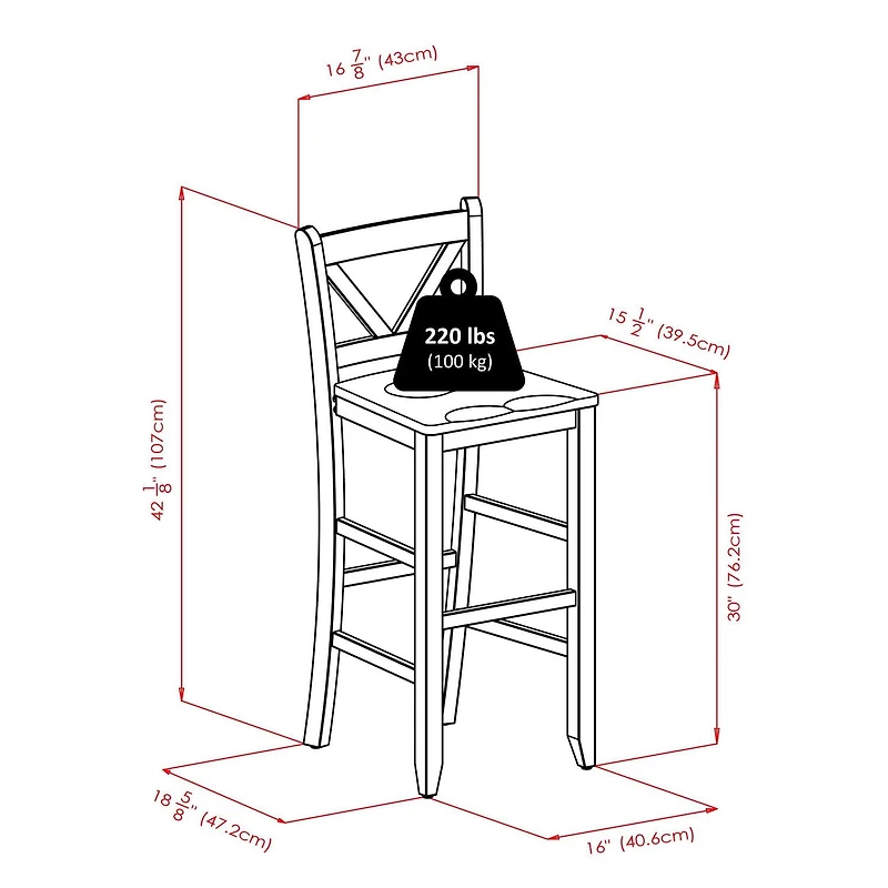 Table haute ronde Fiona 3 pièces avec 2 tabourets de bar à dossier en V de Winsome - 94385