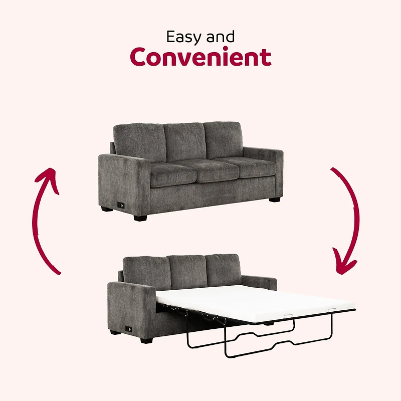Valencia 81in. Grey Queen Size Sleeper Sofa Bed with USB & Outlet