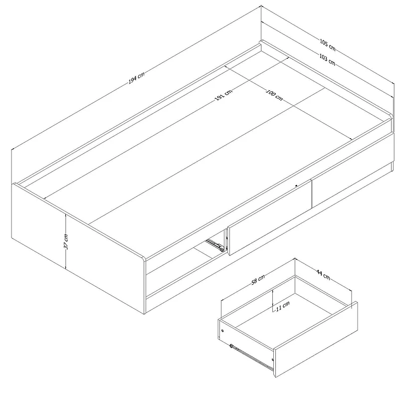 Lit matelot 3 tiroirs Simple, fini Chêne vieilli, collection Londen de Meubles South Shore
