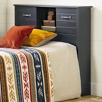 South Shore Ulysses Twin Bookcase Headboard with Storage and Sliding Doors, in Blueberry