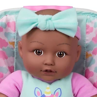 My Sweet Baby 13 pouces Poupée bébé avec porte-bébé et poignée, 4 pièces incluses, teint foncé, thème rose Bébé prêt à partir