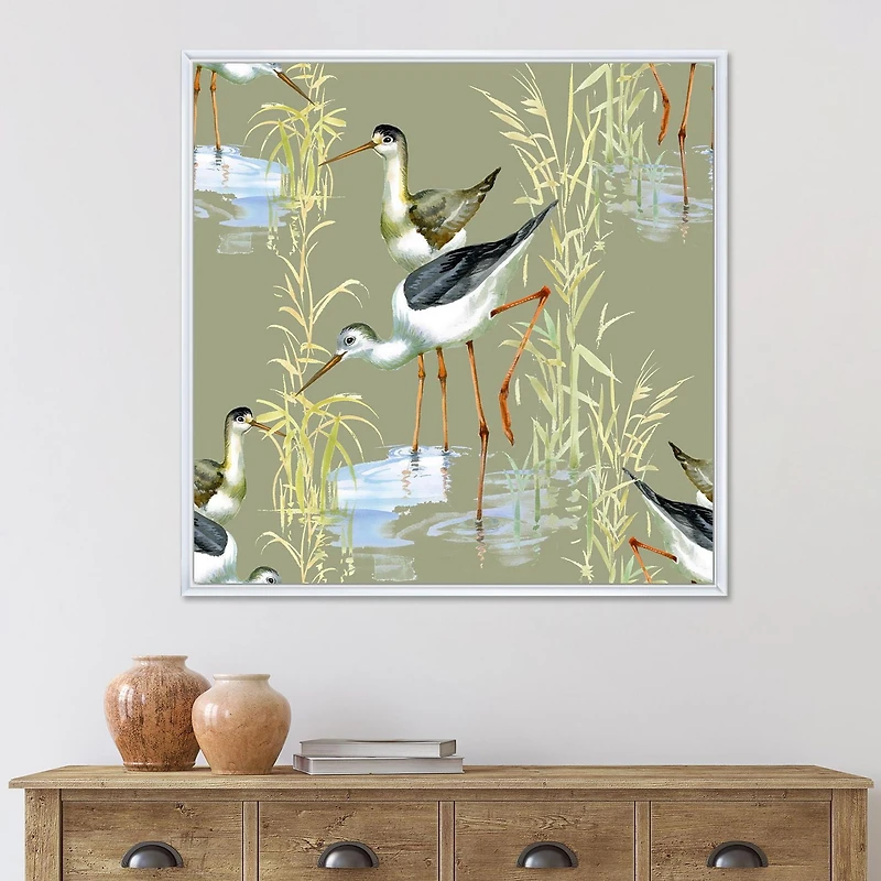 Designart Hérons Oiseaux Dans L'eau ART MURAL À CADRE FLOTTÉ