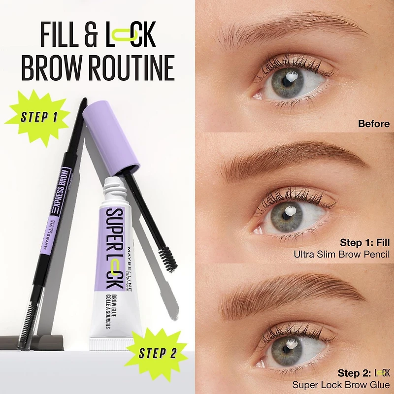 Maybelline New York Colle à sourcils hydrofuge teintée Super Lock Tenue 24H