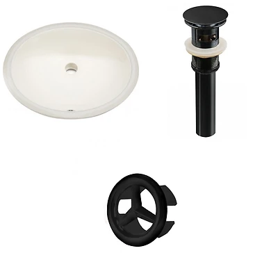 19.5-in. W CUPC Oval Bathroom Undermount Sink Set In Biscuit - Black Hardware - Overflow Drain Incl. AI-20630