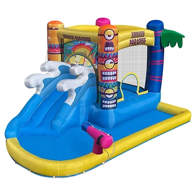Funormous Minions Bounce House avec toboggan aquatique : pour s'amuser à l'intérieur comme à l'extérieur, comprend un souffleur d'air avec disjoncteur différentiel pour les enfants âgés de 3 à 8 ans.