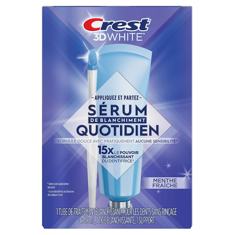 Sérum de blanchiment quotidien Crest 3DWhite à saveur de menthe fraîche, traitement blanchissant pour les dents sans rinçage 29ML