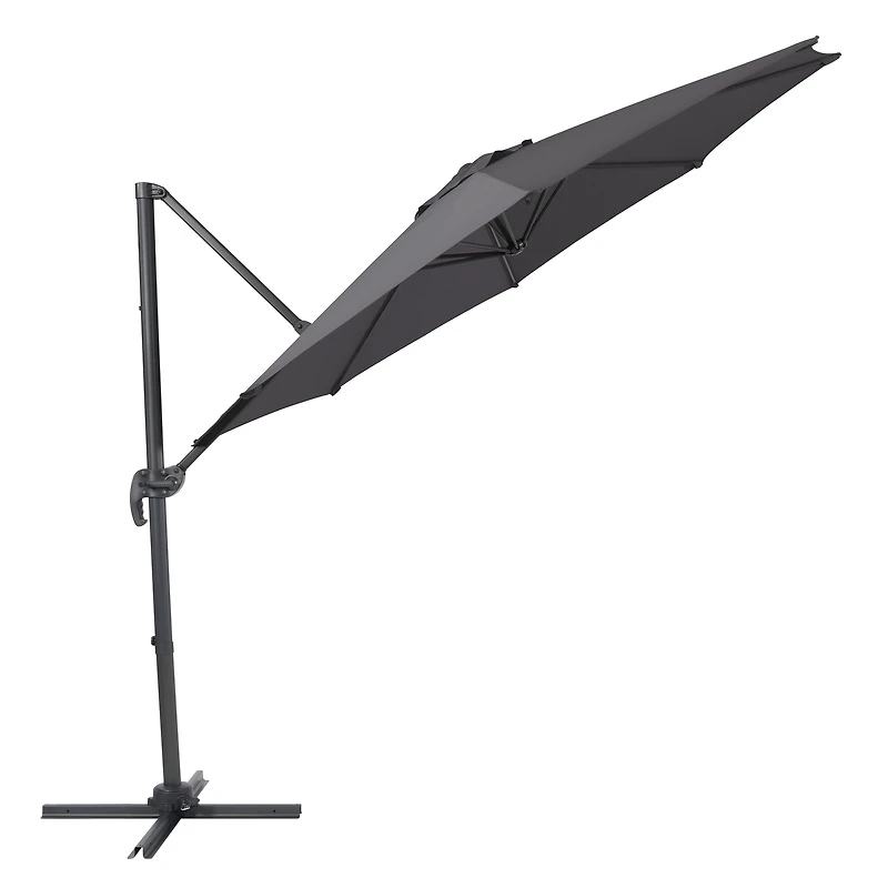 CorLiving 9.5ft Offset Tilting and Rotating Outdoor Umbrella with Aluminum and Steel Frame and Durable Canopy, Grey