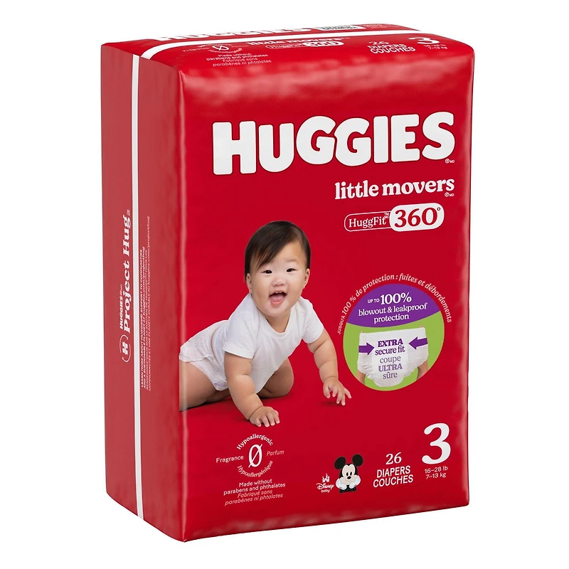 Huggies Little Movers HuggFit 360° Baby Diapers with 360° Waistband, Size 2 (16-28 lbs), 26 Count