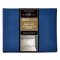 Ensemble de draps pour lit adulte en coton égyptien marin 600 contexture, 4 pièces, hotel style, grand lit - Poche profonde Ensemble de draps grand lit