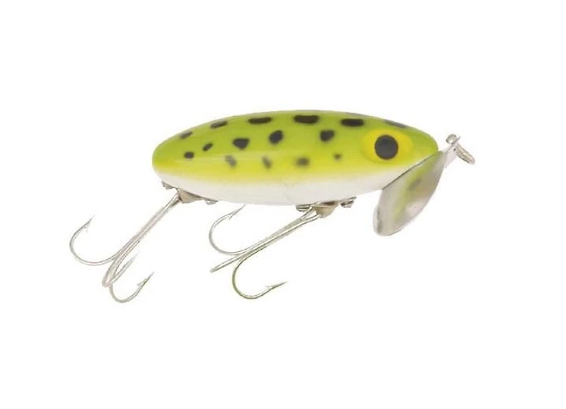 Arbogast G630-06 Jitterbug Topwater Lure, 2", 1/4 oz, Frog/White Belly, Floating, Great for fishing ponds and cover