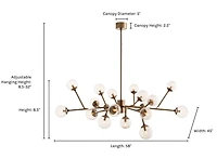 Dallas 18-Light Gold Chandelier – Mid-Century Modern Design with Adjustable Arms and Seedy Glass Spheres for Elegant, Contemporary Lighting