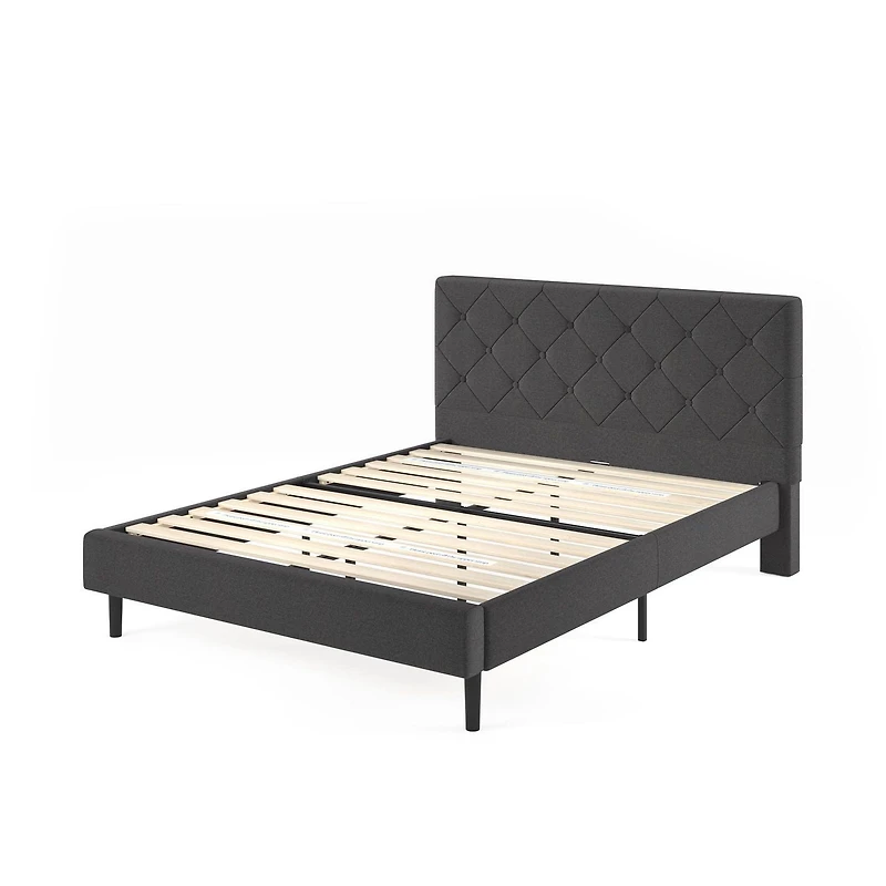 Zinus Shalini 41 inch Upholstered Platform Bed Frame, Dark Grey