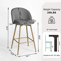 Homy Casa Set of 2 Modern Bar Stool with Fabric Upholstery - 26 in. Seat Height Adjustable Seat for Kitchen Island