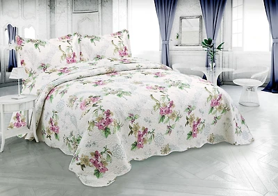 Marina Decoration Rich Printed Embossed Pinsonic Coverlet Bedset Ultra Soft Bedding Summer Quilt Set with Shams, Violet Floral Mandala Pattern