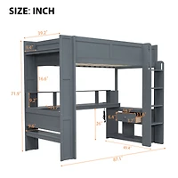 Homy Casa Wood Twin Size Gaming Loft Bed with Desk Shelves LED and Charging Station for Teen Bedrooms