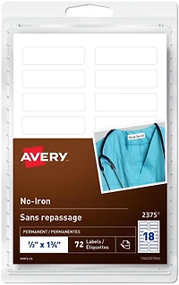 Avery White No-Iron Fabric Labels, Handwrite, ½" x 1¾" - 2375