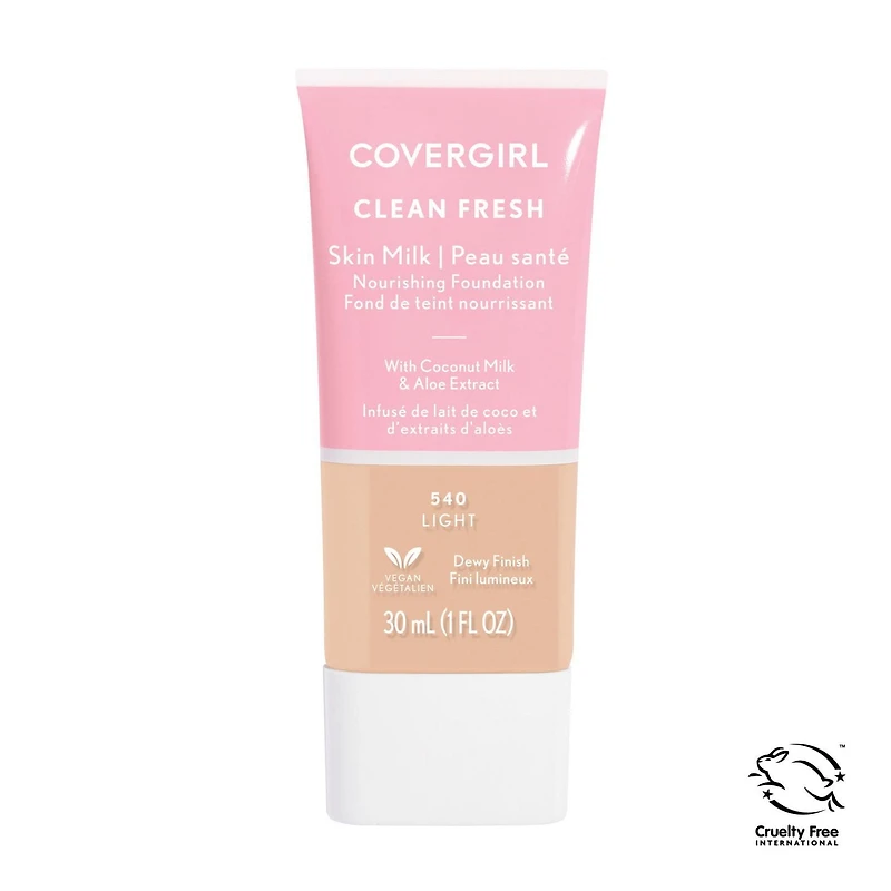 COVERGIRL - Fond de teint couvergance légère Clean Fresh, formulé sans parabènes, sulfates, huile minérale et talc. Enrichi en niacinamide, lait de coco et aloès, 100 % végétalien et sans cruauté enve