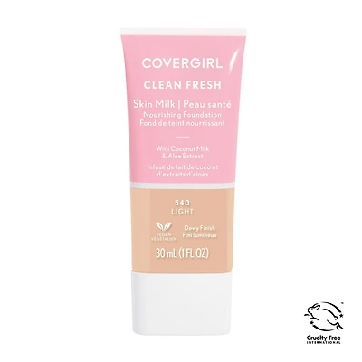 COVERGIRL - Fond de teint couvergance légère Clean Fresh, formulé sans parabènes, sulfates, huile minérale et talc. Enrichi en niacinamide, lait de coco et aloès, 100 % végétalien et sans cruauté enve Peau hydratée & lumineuse