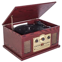 Tourne-disque Bluetooth nostalgique 6-en-1 de Proscan avec CD, cassette, AUX et radio AM/FM - Marron