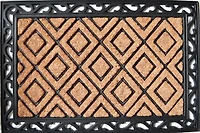 Grand paillasson en caoutchouc et fibre de coco à motif de diamants – 24 pouces x 36 pouces, tapis d’entrée durable et élégant