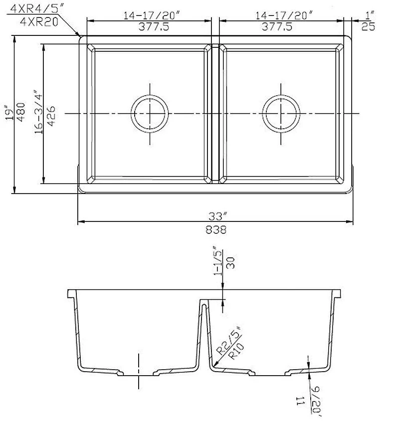 American Imaginations -in. W CSA Approved Granite Composite Kitchen Sink With Bowl AI