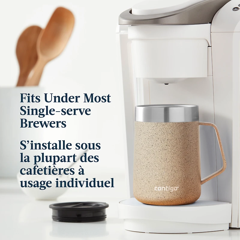 Tasse en acier inoxydable Contigo Streeterville avec couvercle anti-éclaboussures, 414 ml (14 oz), gobelet isotherme avec poignée pour café et thé, sucre roux paquet de 1