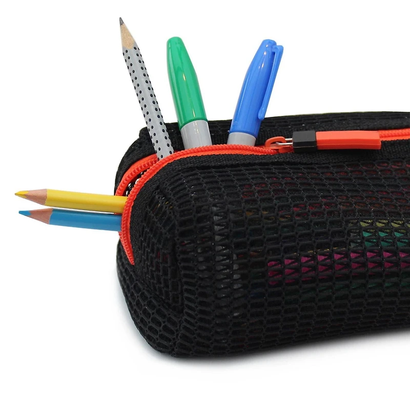 Pen+Gear Sporty Pencil Pouch in Black Mesh with Orange Zip