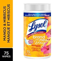 Lysol Lingettes désinfectantes, mangue hibiscus, lingette épaisse et forte, tue 99,99 % des virus et bactéries 75 ct