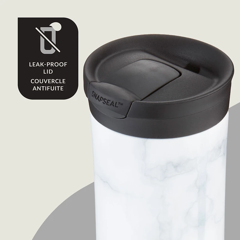 Tasse de voyage isotherme Contigo Huron 2.0 Couture, acier inoxydable, 591 mL (20 oz), couvercle SNAPSEAL, marbre blanc