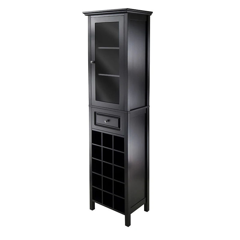 Winsome Burgundy Wine Cabinet 15-Bottle, Glass Door, Black Finish