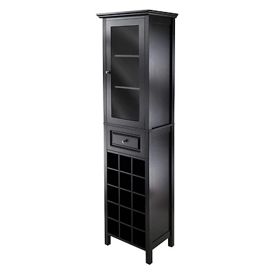 Winsome Burgundy Wine Cabinet 15-Bottle, Glass Door, Black Finish