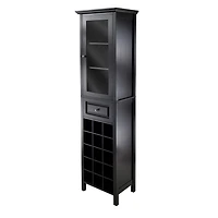 Winsome Burgundy Wine Cabinet 15-Bottle, Glass Door, Black Finish