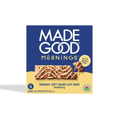 MadeGood Mornings Blueberry Soft Baked Oat Bars 5pk, 5 x 30 g