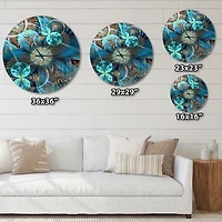 Designart 'Fractal Blue Flowers ' Modern wall clock
