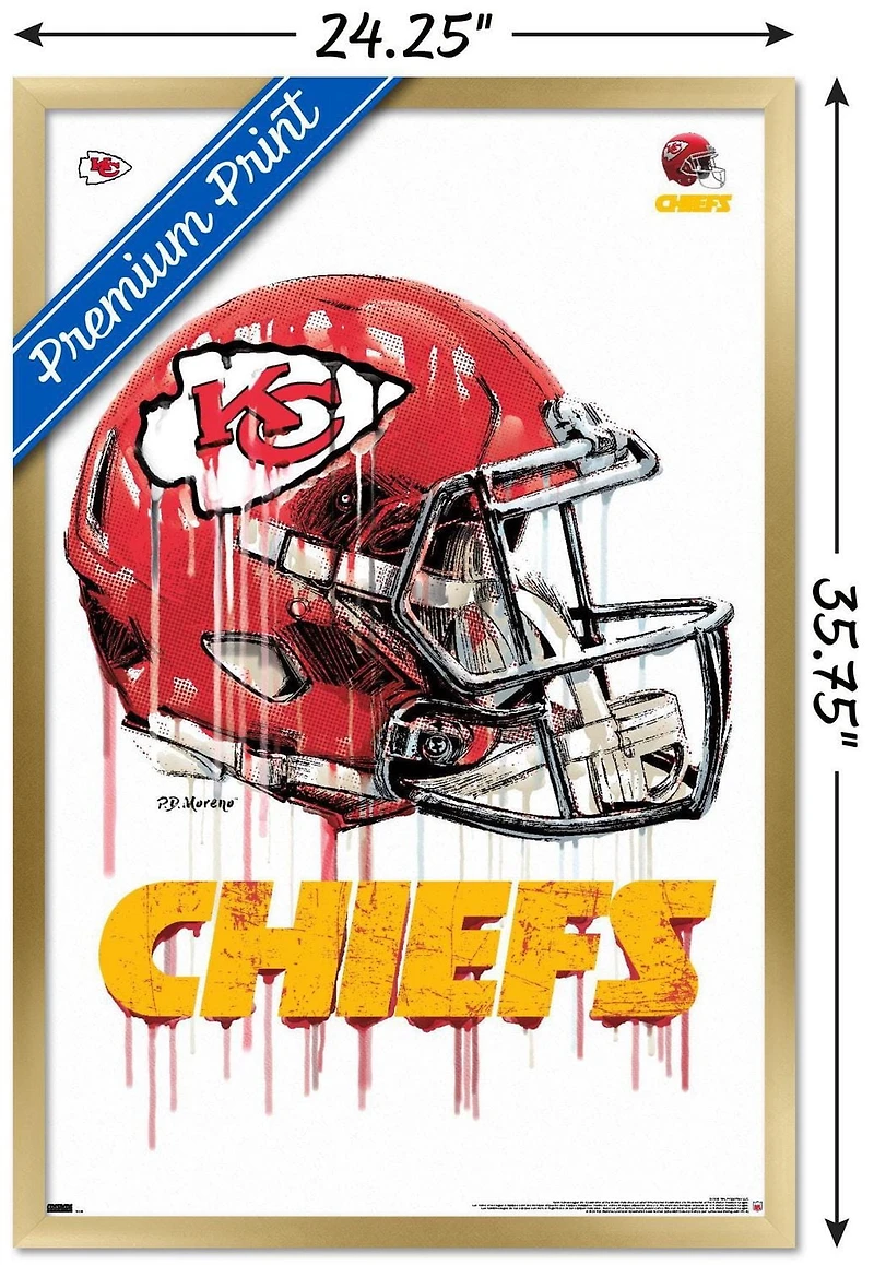 NFL Kansas City Chiefs - Drip Helmet 20 Wall Poster, 14.725" x 22.375" Framed
