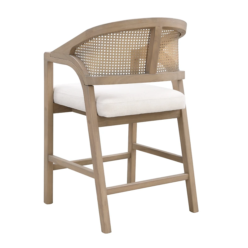 Tabourets de bar Noble House avec structure en bois, lot de 2, dossier en rotin et structure en hévéa, beige et frêne naturel