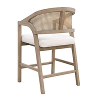 Tabourets de bar Noble House avec structure en bois, lot de 2, dossier en rotin et structure en hévéa, beige et frêne naturel