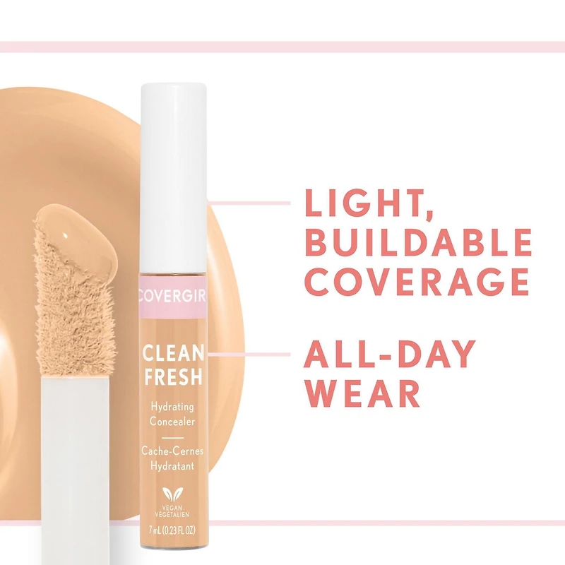 COVERGIRL - Clean Fresh Hydrating Concealer, Formulated without Parabens, Sulfates, Mineral Oil & Talc, Infused with Coconut Milk & Aloe Extracts, 100% Vegan & Cruelty-Free, Radiant & hydrating concealer