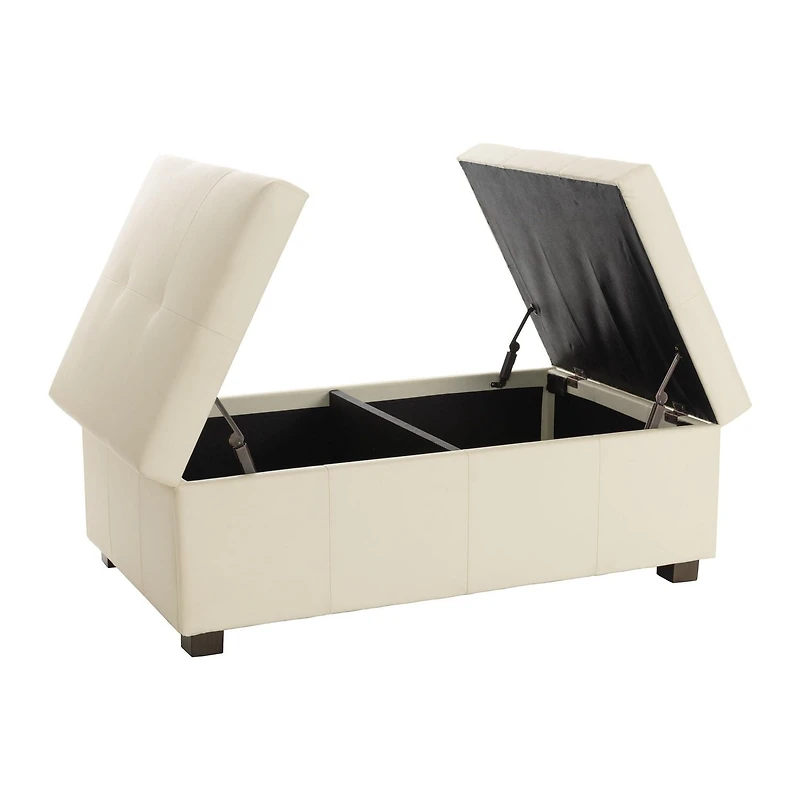 CorLiving Antonio Premium Faux Leather Deluxe Double Storage Ottoman with Wood Legs