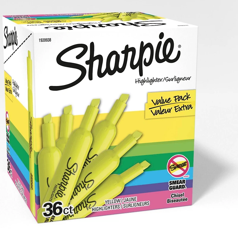 Surligneurs à réservoir Sharpie, pointe biseautée, jaune